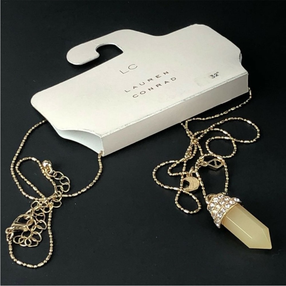 N324 Gold-Tone Yellow Crystal Point Pendant Necklace with Moon Charm